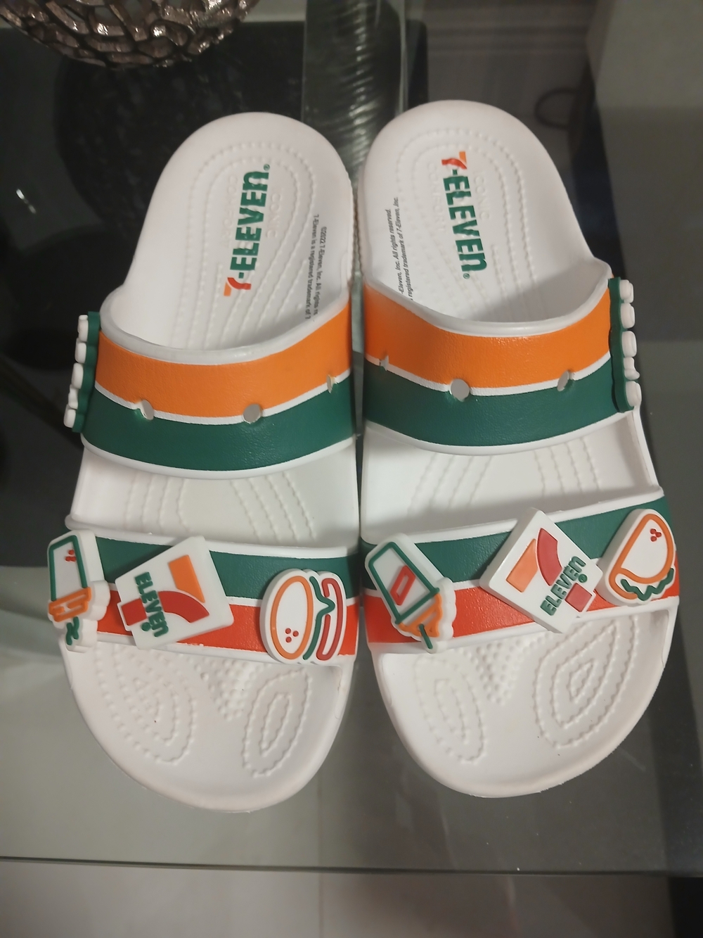 CROCS 7-Eleven White Green Orange Slide Sandals